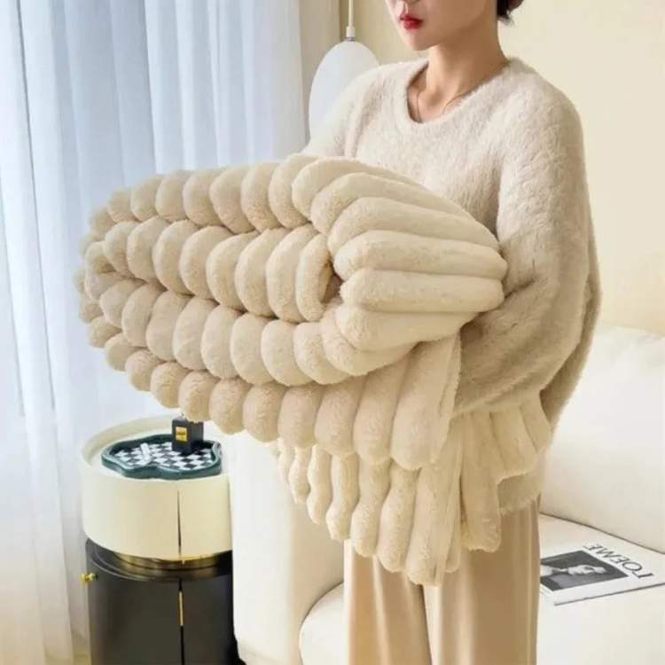 Plush Striped Faux Fur Weighted Blanket