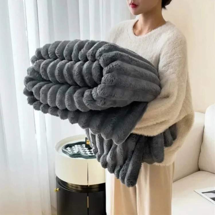 Plush Striped Faux Fur Weighted Blanket