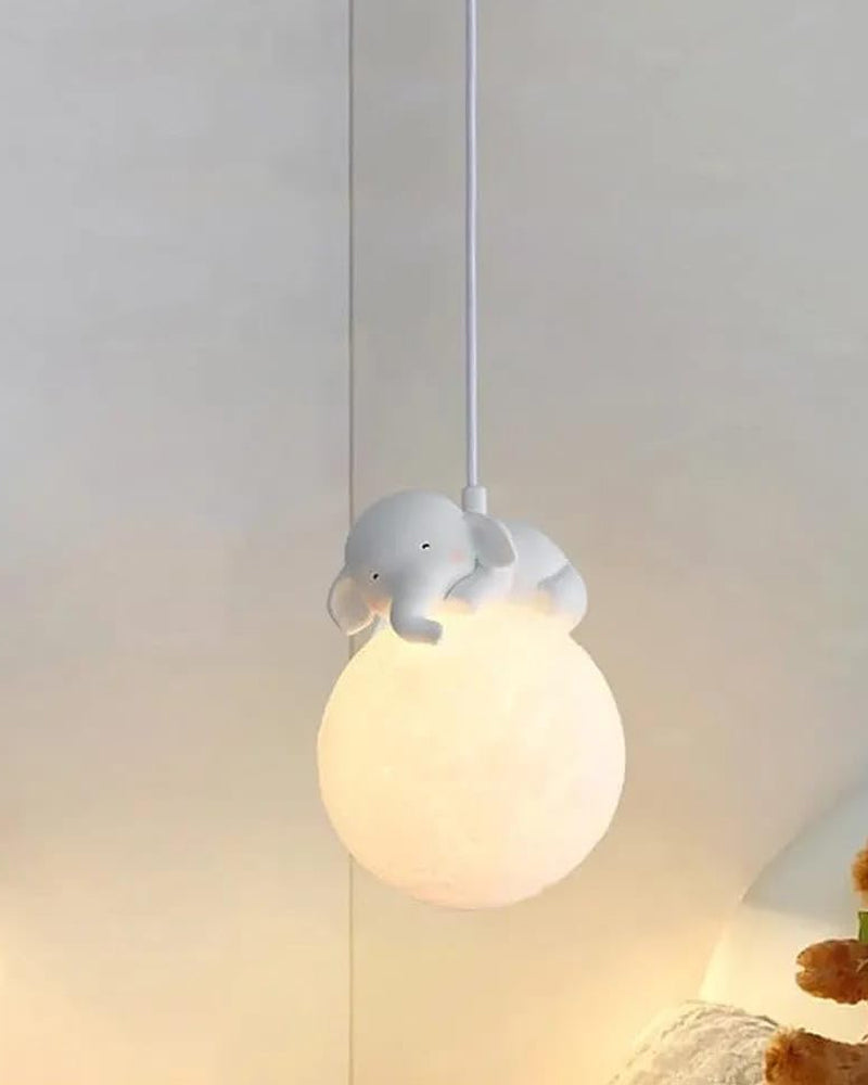 Elephant Moon Pendant Lamp - Cute Animal Design