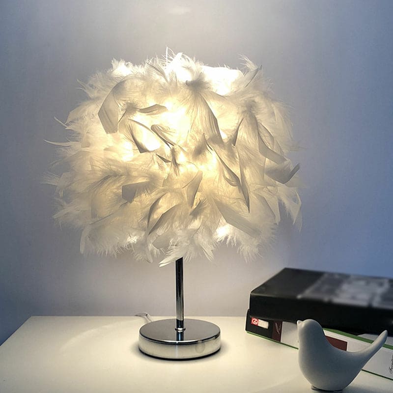 Dimmable Wireless Round Feather Table Lamp