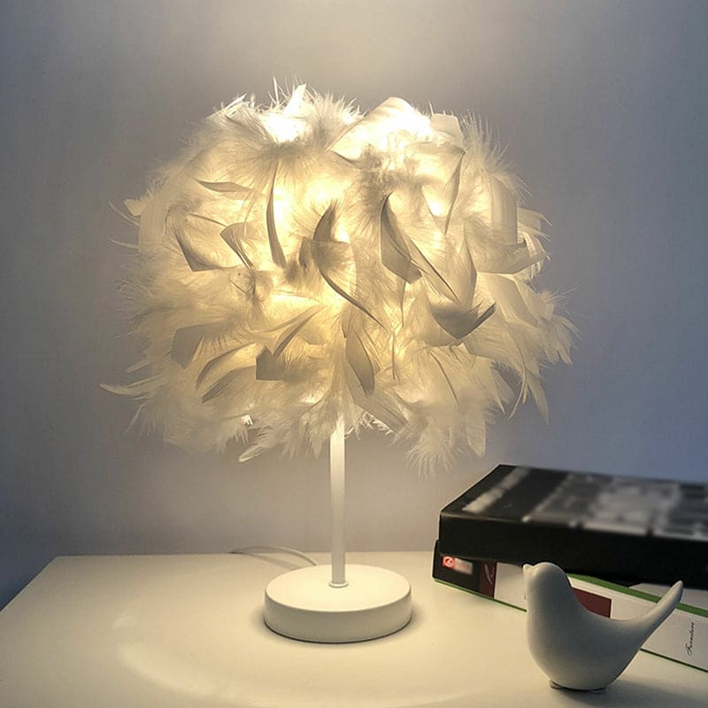 Dimmable Wireless Round Feather Table Lamp