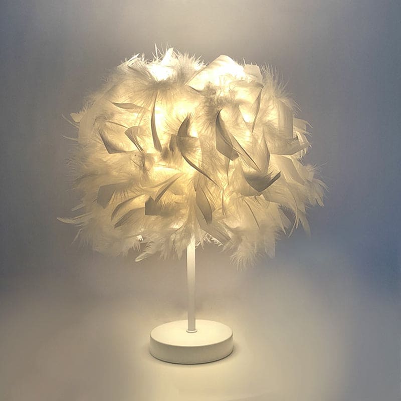 Dimmable Wireless Round Feather Table Lamp