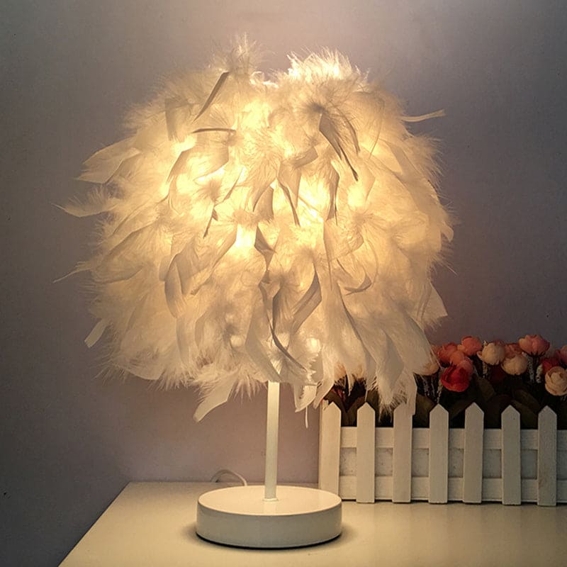 Dimmable Wireless Round Feather Table Lamp
