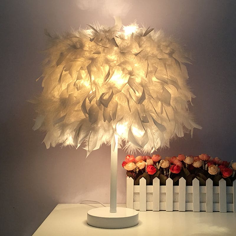 Dimmable Wireless Round Feather Table Lamp