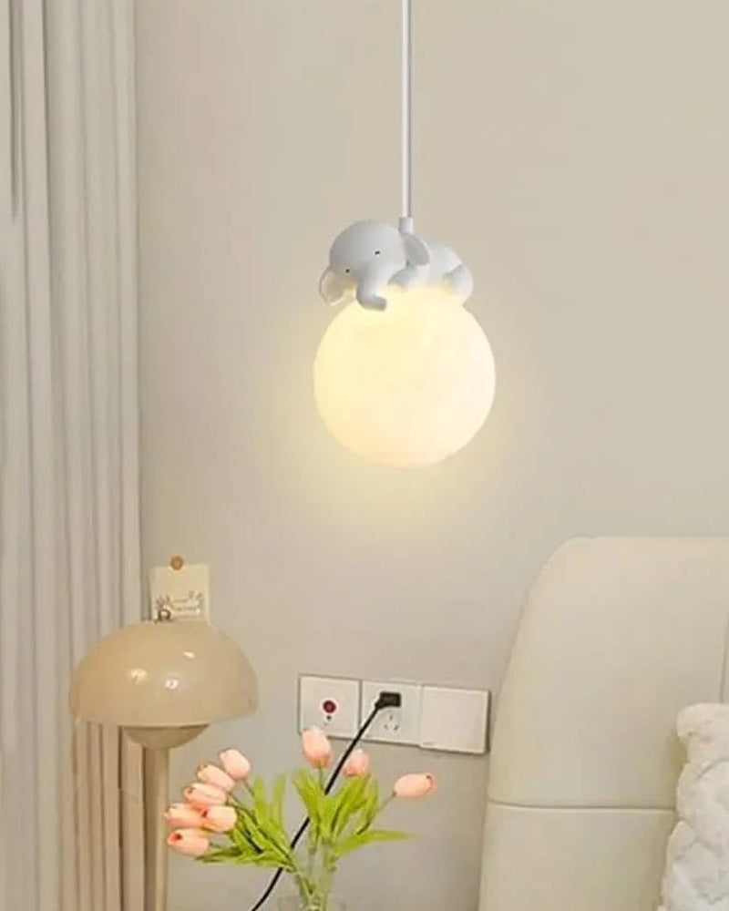Elephant Moon Pendant Lamp - Cute Animal Design
