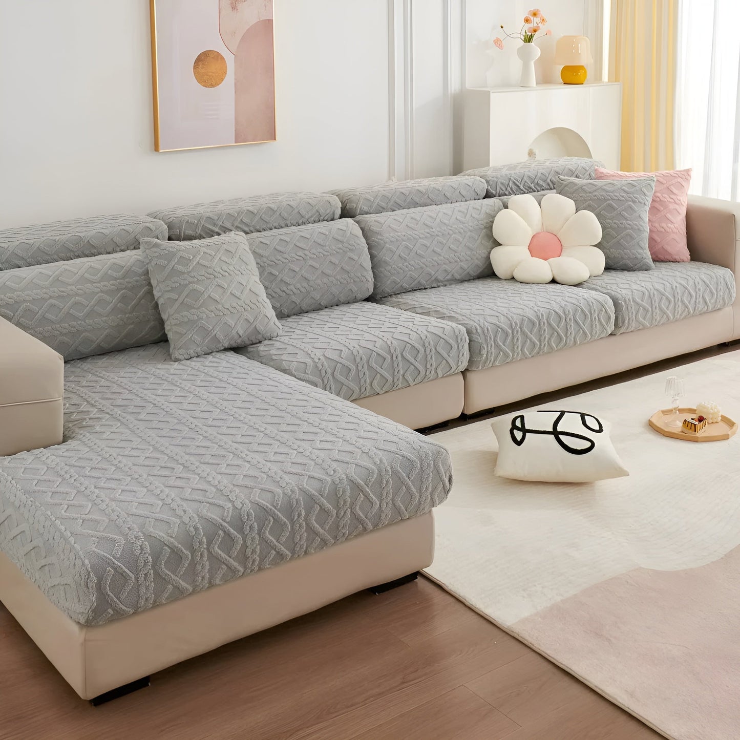 Velvet Diamond Pattern Sofa Cover - Stretchy 360° Protection