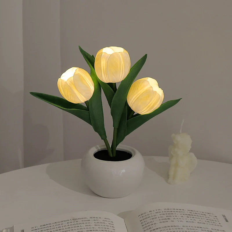 LED Tulip Nightstand Lamp - Ceramic Flower Table Light