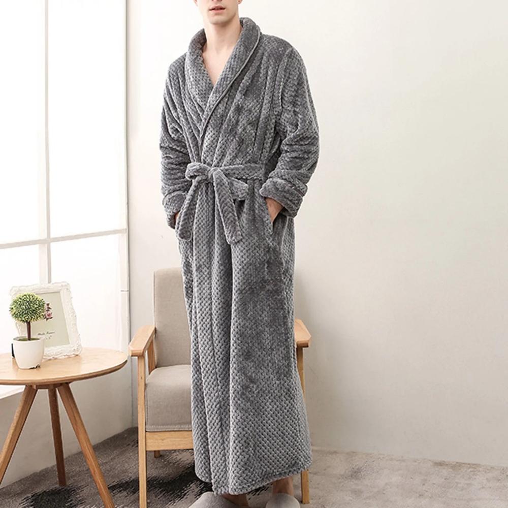 Unisex Fleece Winter Bathrobe with Pockets and Belt