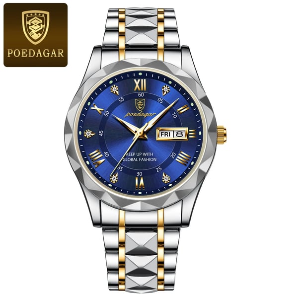 Men's 41mm Stainless Steel Quartz Watch with Luminescent Hands and Date