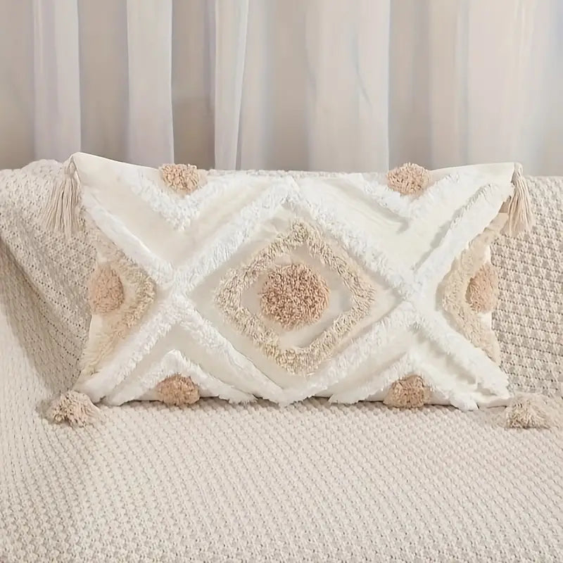 Bohemian Geometric Tufted Pillow Cover with Tassels