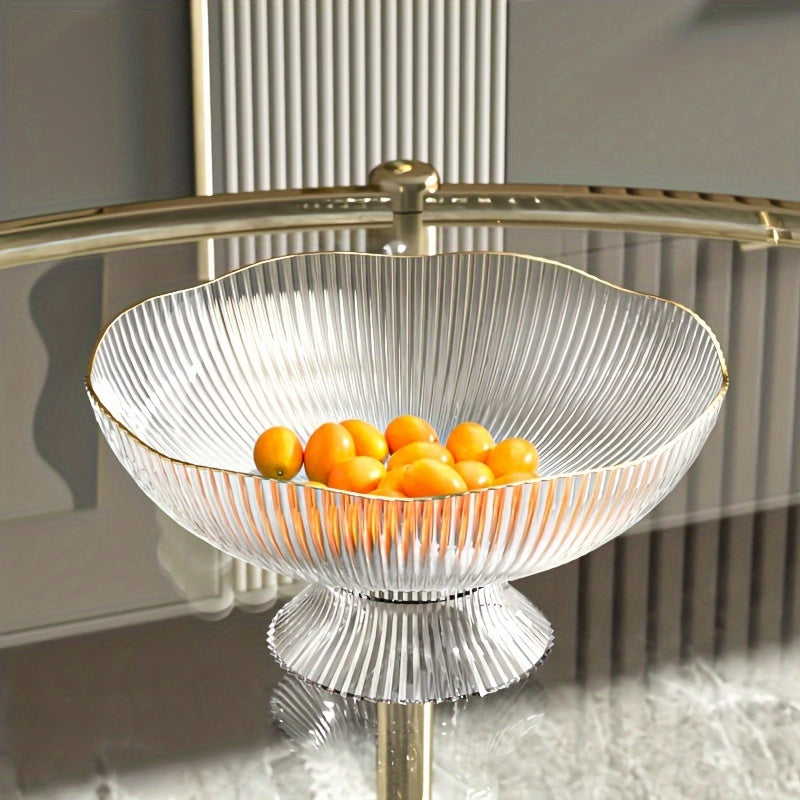 Luxury Ribbed PET Fruit Bowl with Gold Rim