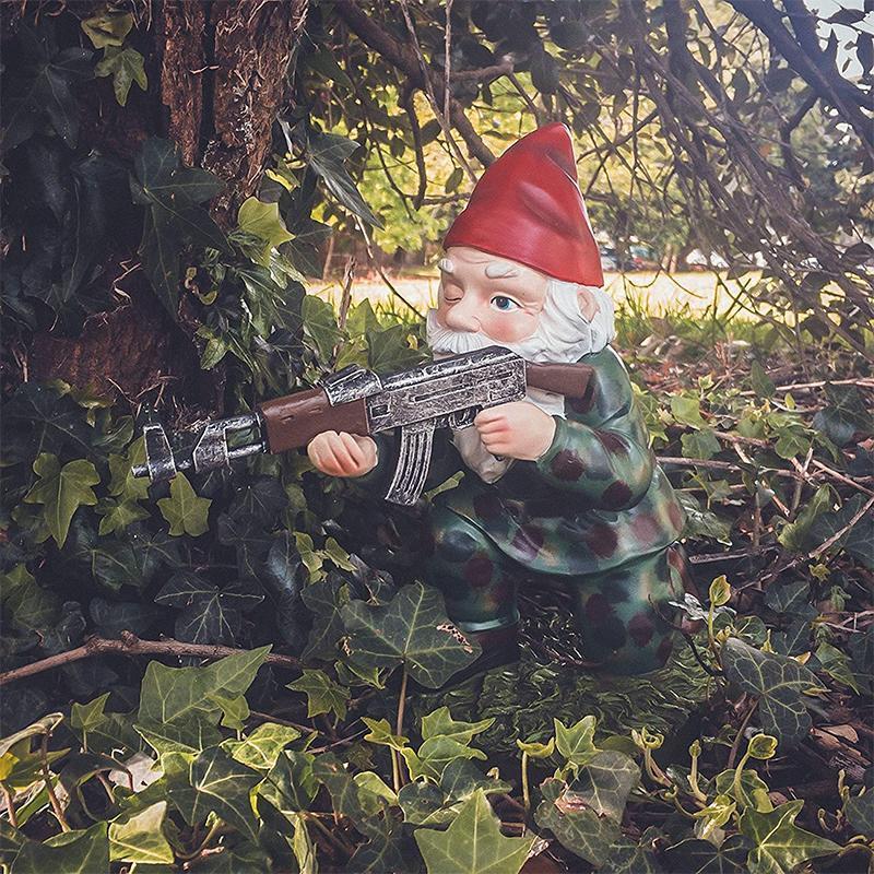 Military Garden Gnome Statue with Camouflage Uniform and AK47