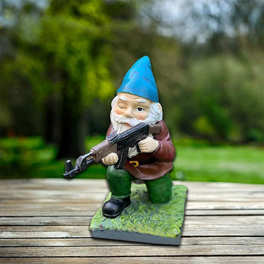 Military Garden Gnome Statue with Camouflage Uniform and AK47