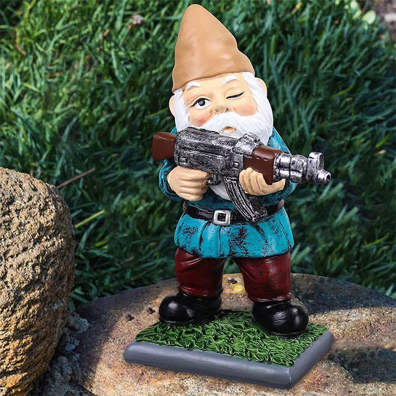 Military Garden Gnome Statue with Camouflage Uniform and AK47