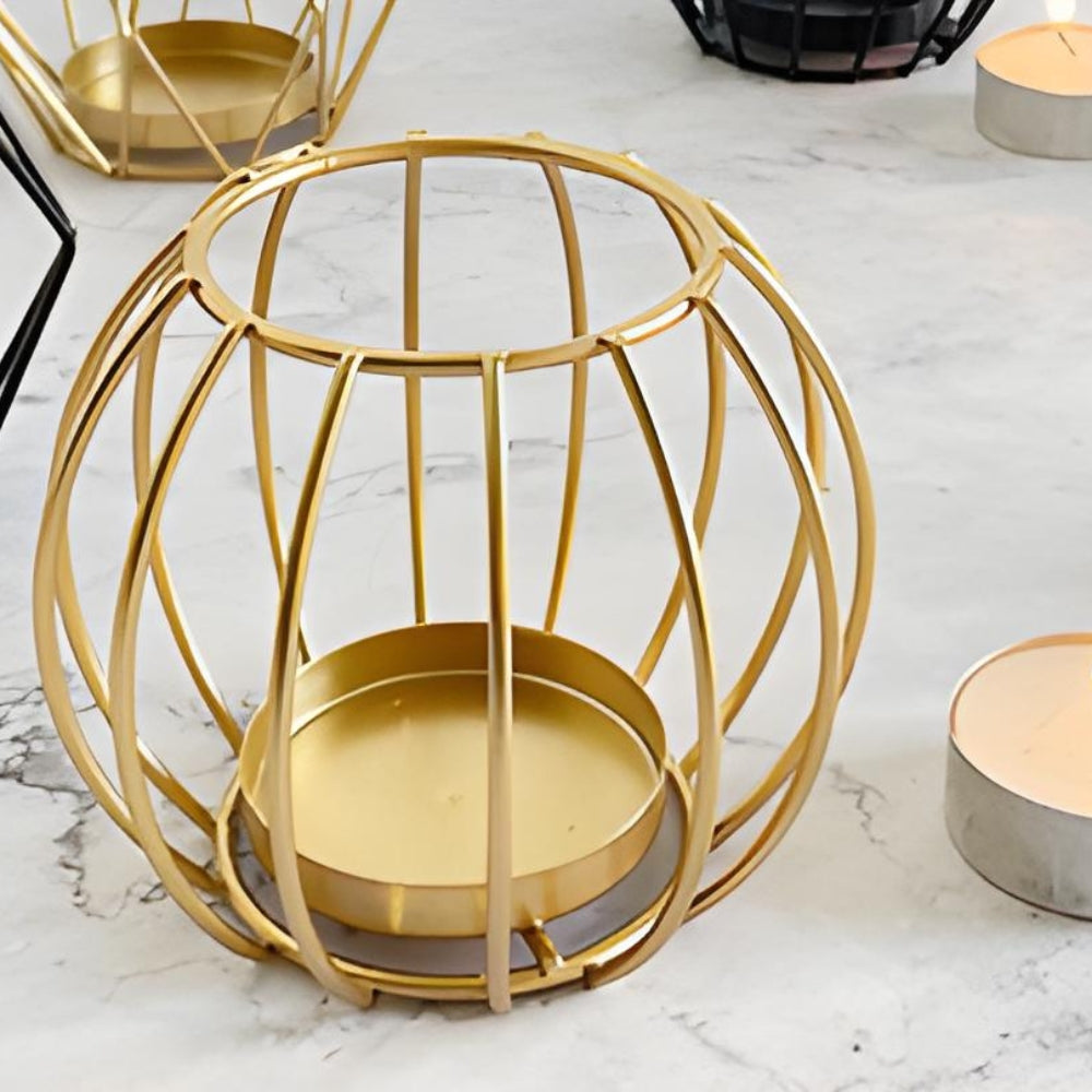 Geometric Iron Candle Holder in Black or Gold Finish