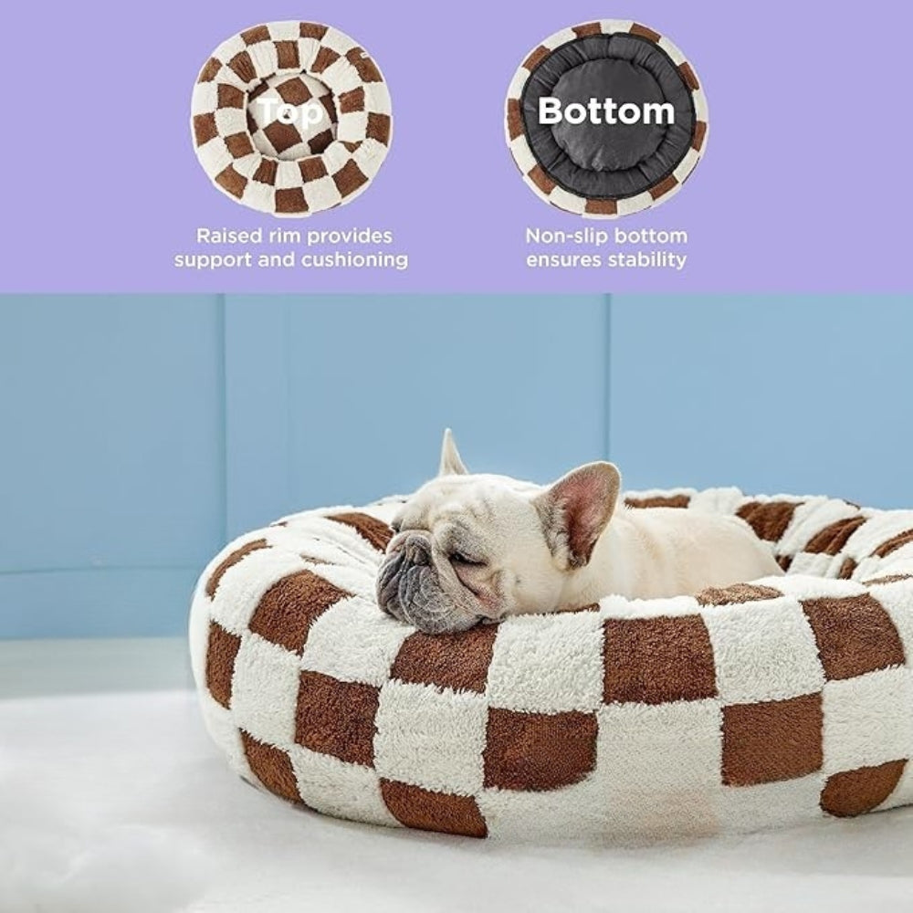 Orthopedic Floral Checkerboard Pet Bed