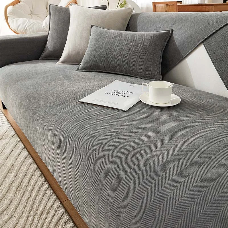 Herringbone Chenille Sofa Cover for Pet and Stain Protection