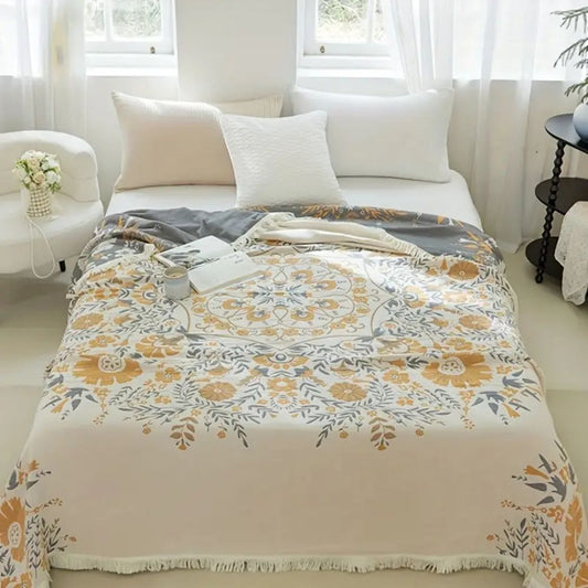 Reversible Floral Cotton Blanket in Versailles Style