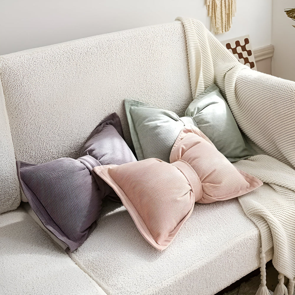 Bowknot Corduroy Decorative Cushion Pillow