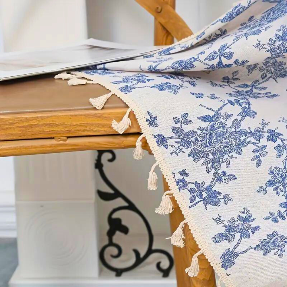 Blue Rose Semi-Sheer Eyelet Curtain