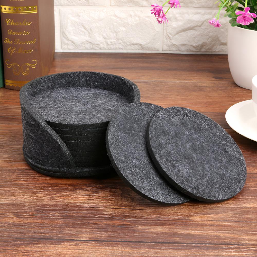 Premium Round Felt Coaster Set with Holder