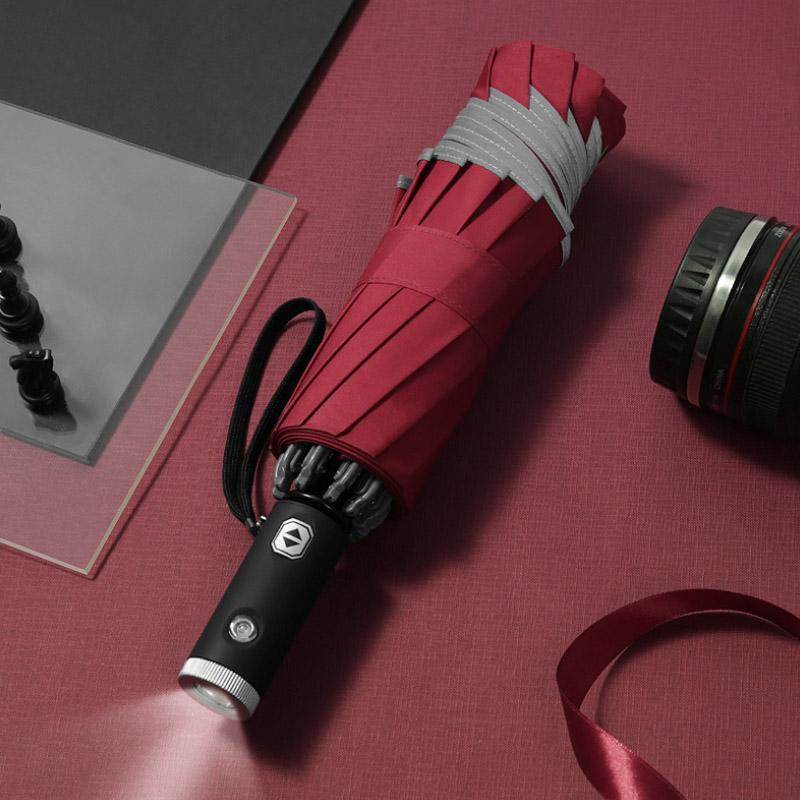 Automatic Inverted Travel Umbrella with LED Light and Reflective Edge