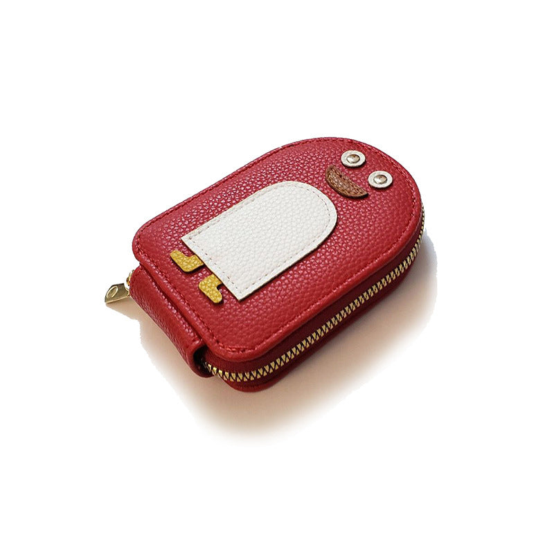 PU Leather Zipper Accordion Wallet for Credit Cards with Cute Penguin Design