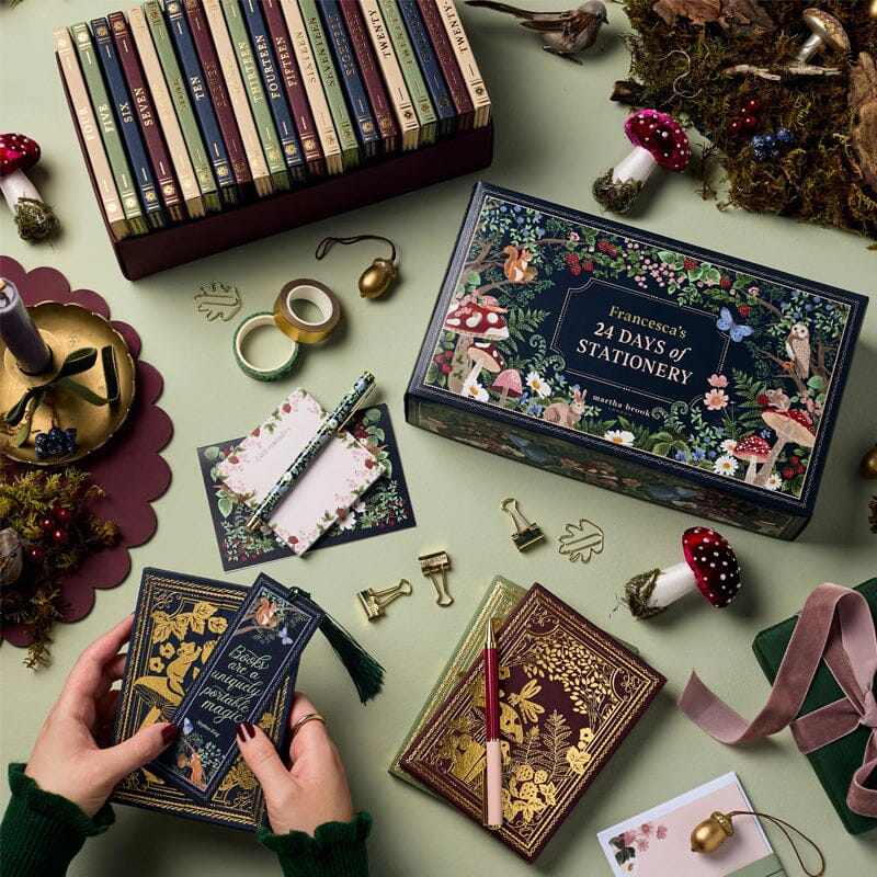 Premium Stationery Advent Calendar with Winter Forest Design and 24 Gifts