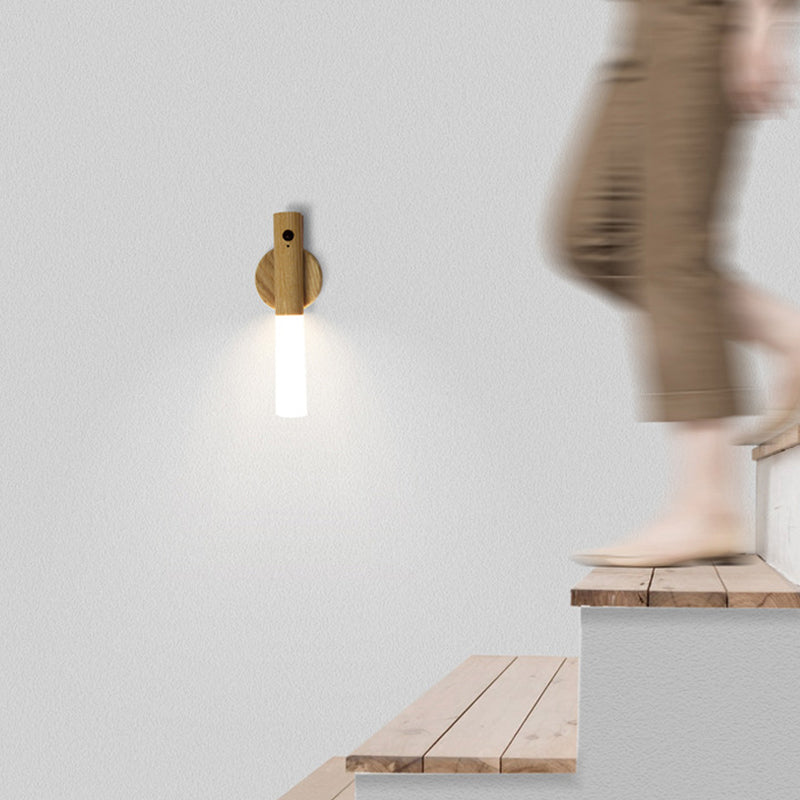 Rechargeable Motion Sensor Night Light - Modern Wood Wall Lamp