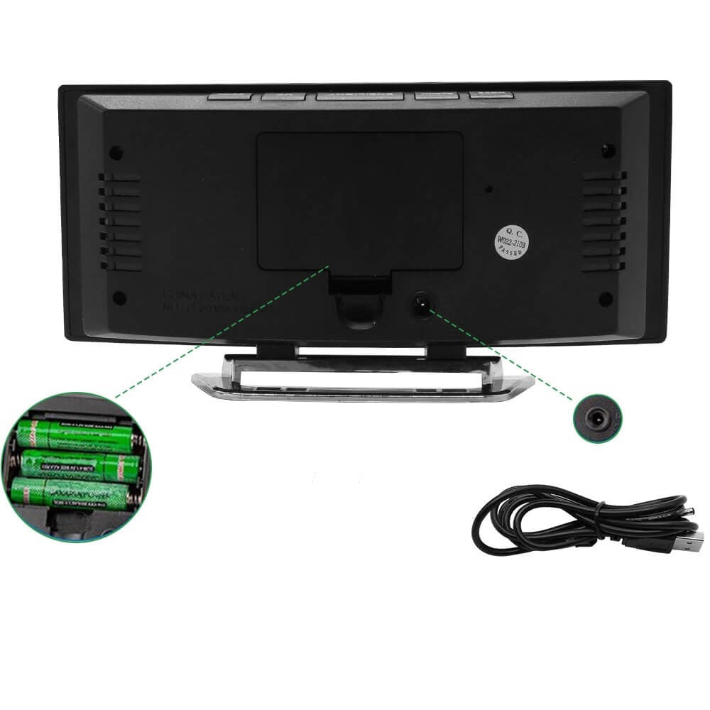 Curved LED Digital Alarm Clock with Dimming and Snooze Function