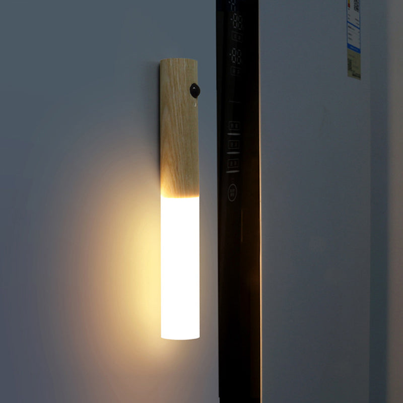 Rechargeable Motion Sensor Night Light - Modern Wood Wall Lamp