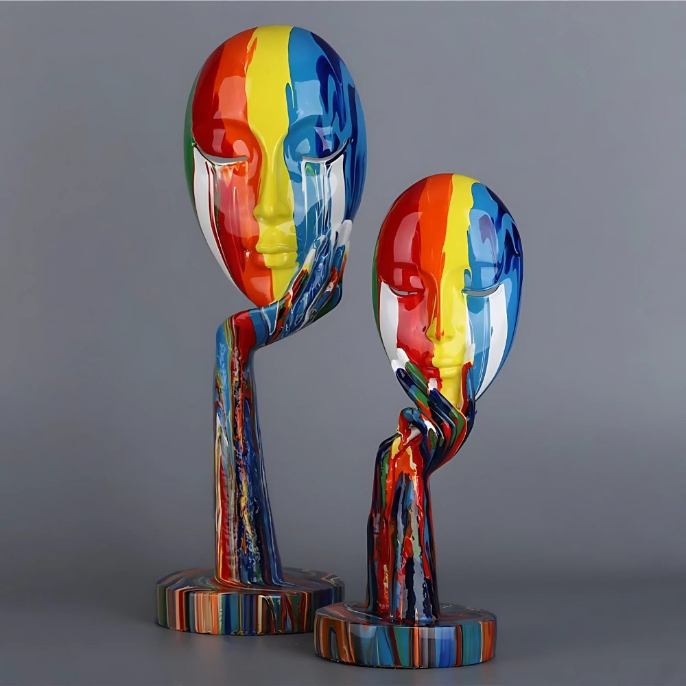 Colorful Female Thinker Art Sculpture - Handcrafted Resin Decor