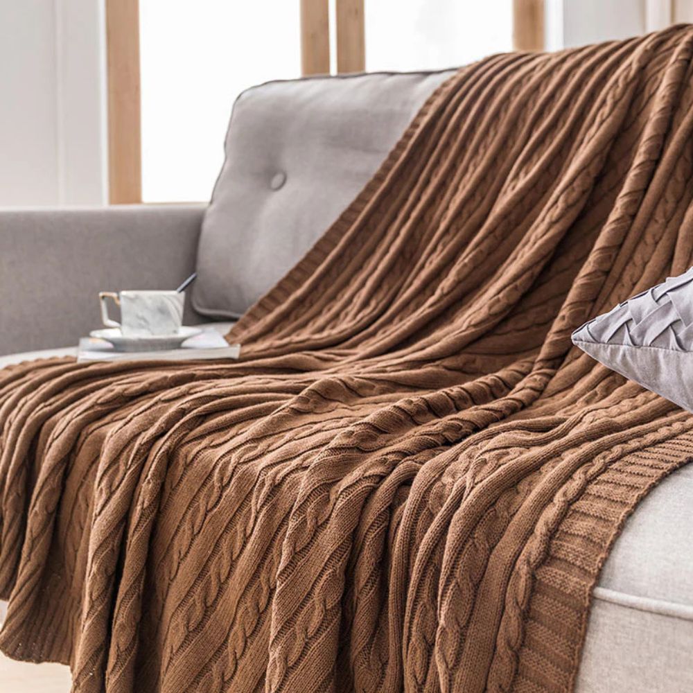 Cable Knit Cotton Throw Blanket