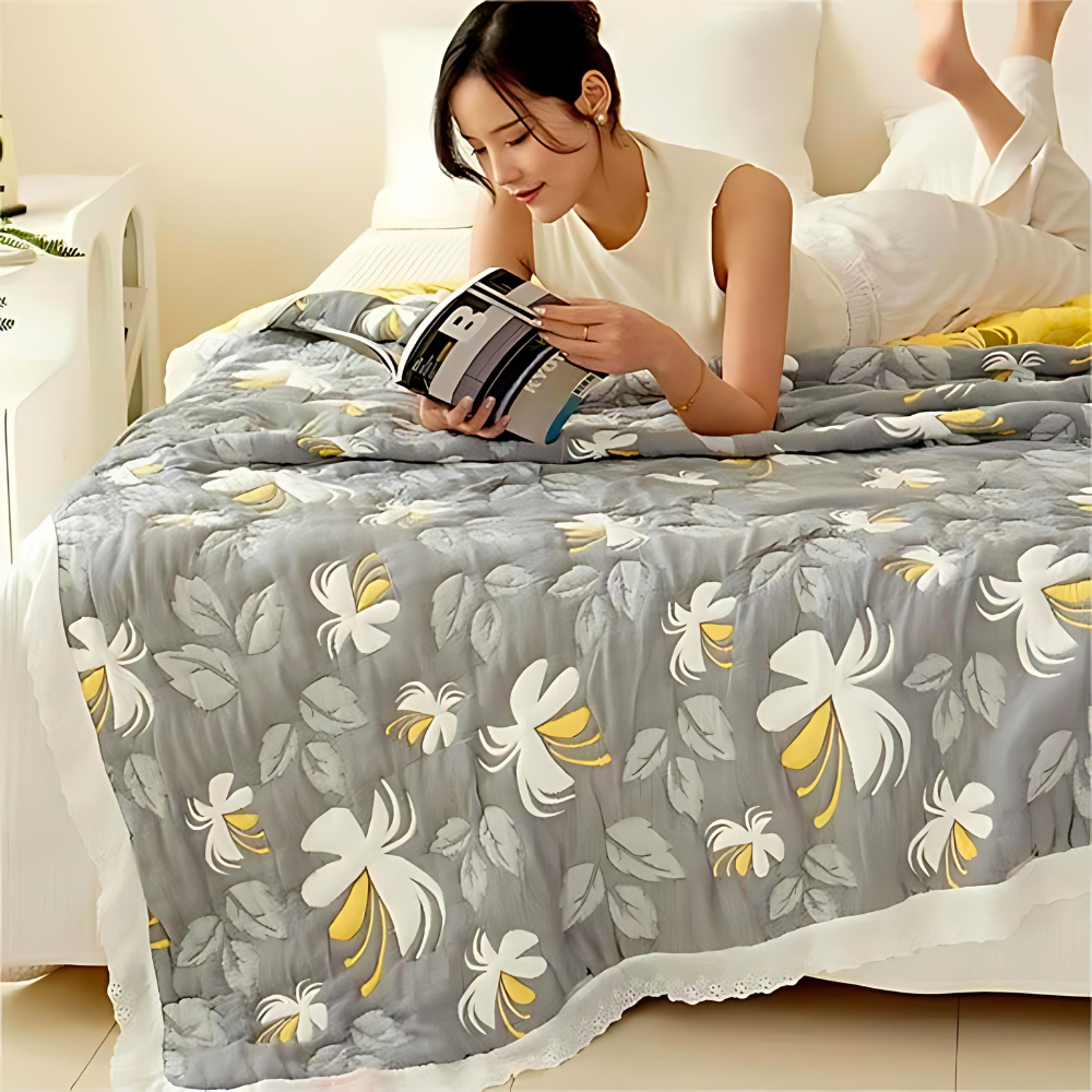 Bamboo Fiber Elegant Floral Summer Blanket