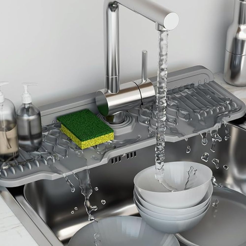 Rubber Faucet Sink Mat with Draining Slope and Foldable Edges