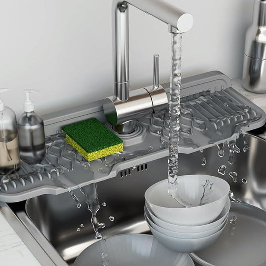 Rubber Faucet Sink Mat with Draining Slope and Foldable Edges