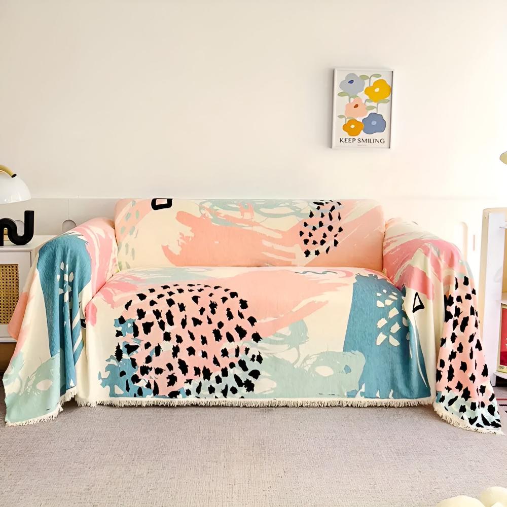 Whimsical Watercolor Cotton-Linen Sofa Cover