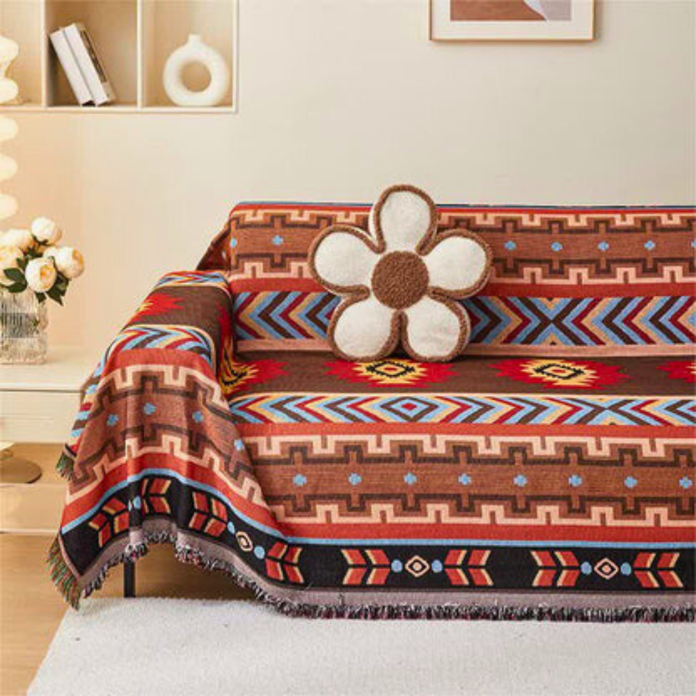 Boho Geometric Throw Sofa Cover with Tassels