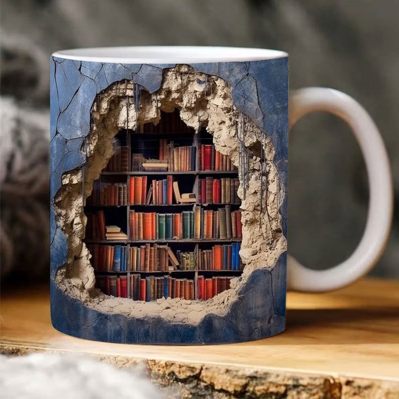 3D Ceramic Library Mug for Book Lovers