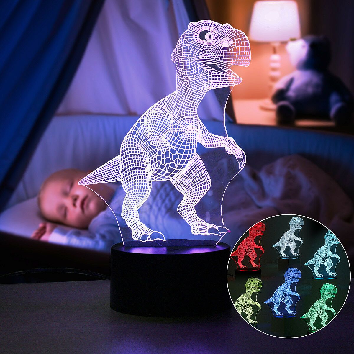 3D Color-Changing T-Rex Dinosaur Night Light