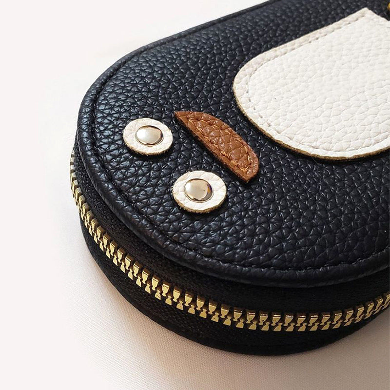 PU Leather Zipper Accordion Wallet for Credit Cards with Cute Penguin Design