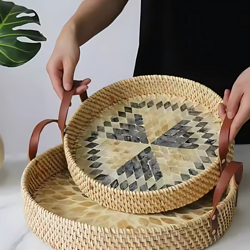 Handcrafted Eco-Friendly Rattan Tray in Assorted Patterns
