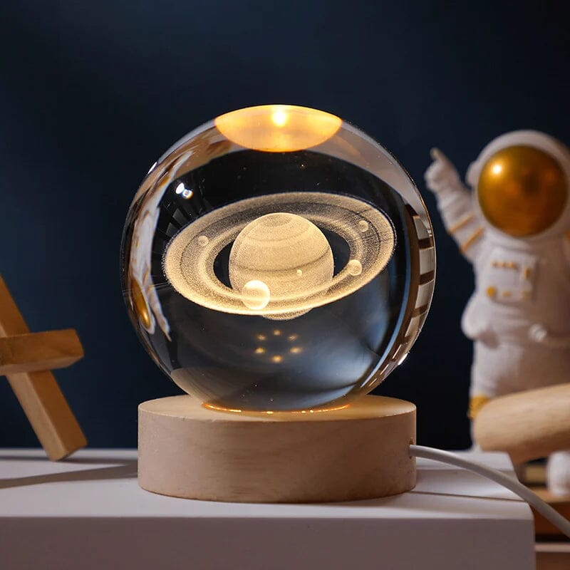 3D Crystal Ball Night Light with Wooden Base