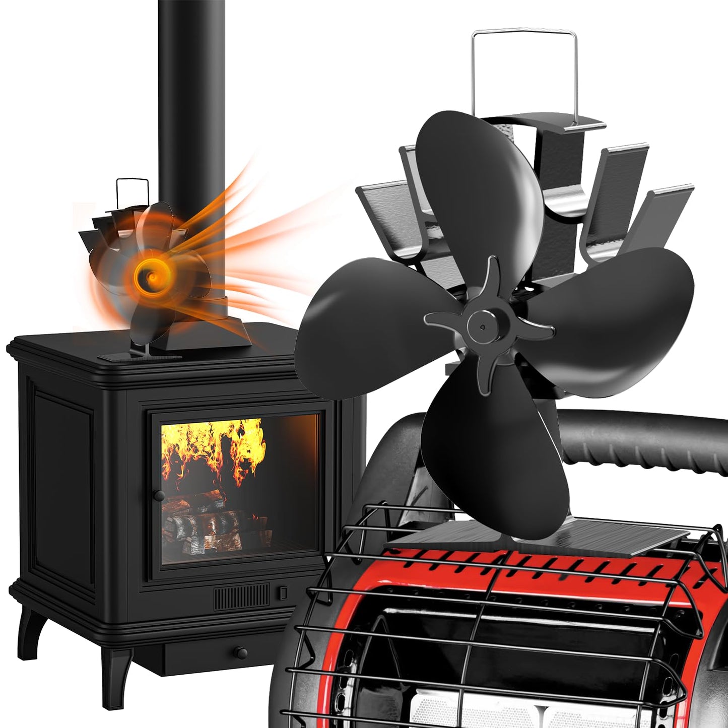 4-Blade Heat Powered Fireplace Fan for Wood Stoves