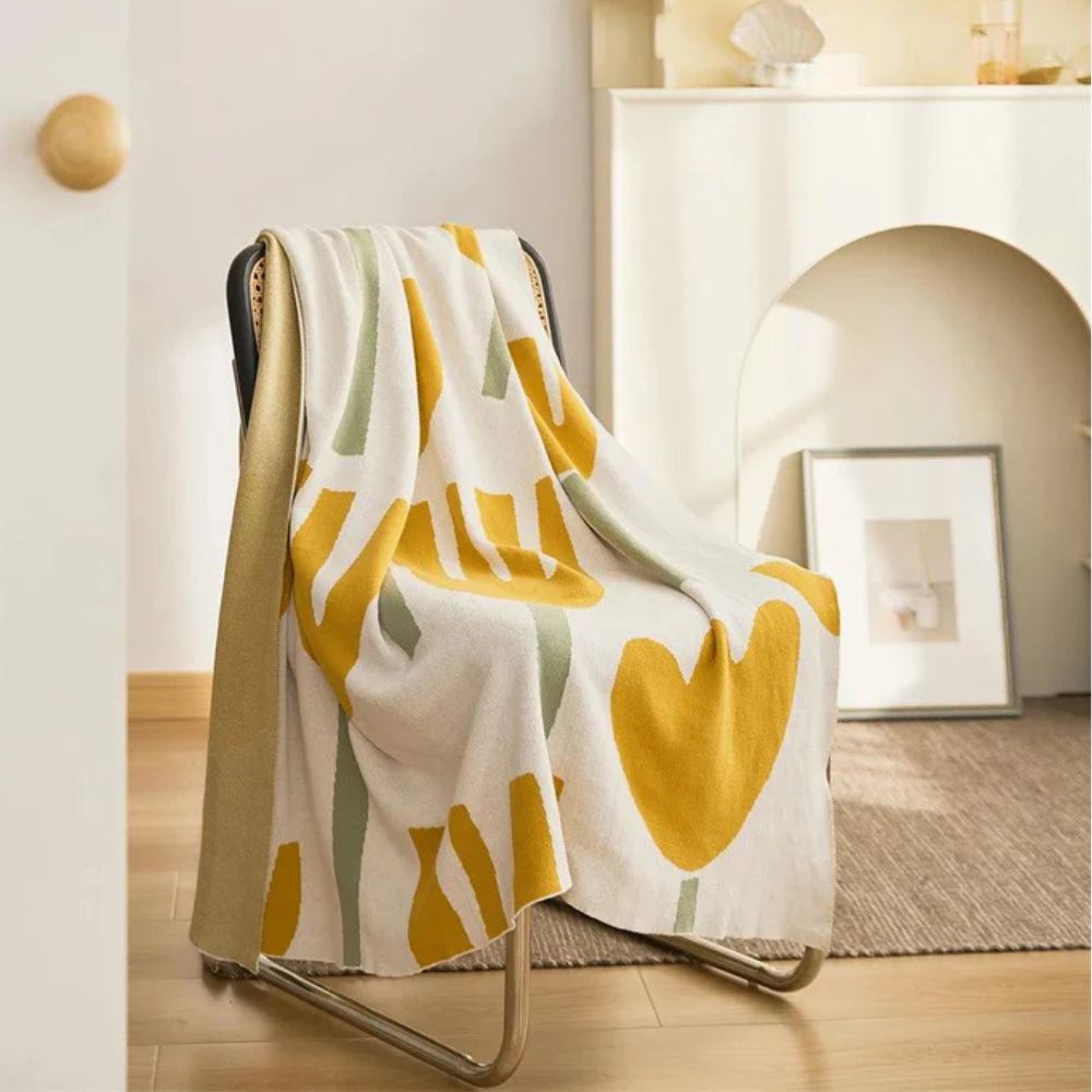 Spring Tulip Floral Cotton Knitted Throw Blanket