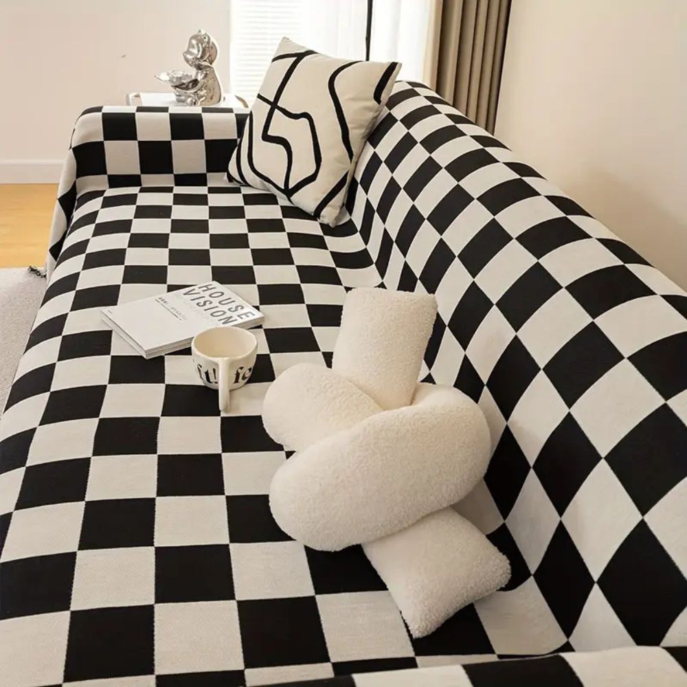 Checkerboard Chenille Anti-Scratch Sofa Cover