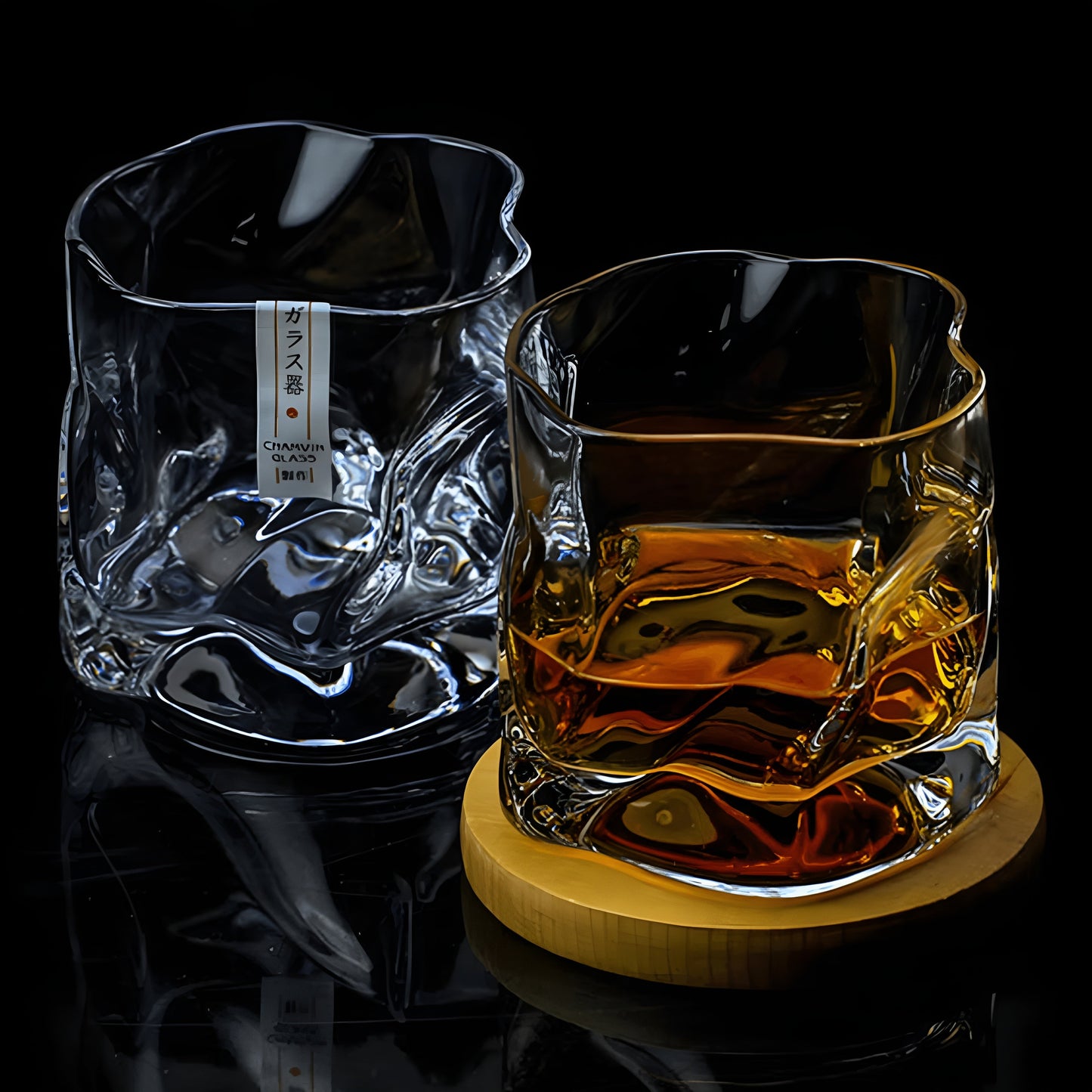 Edo Kiriko Hand-Cut Whiskey Glass with Unique Crumple Design
