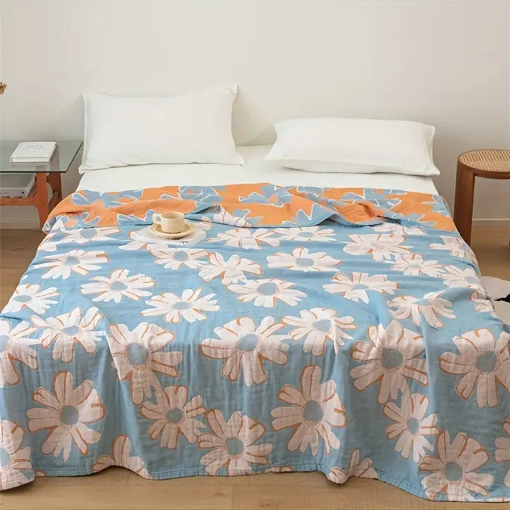 Daisy Print Cotton Gauze Summer Blanket