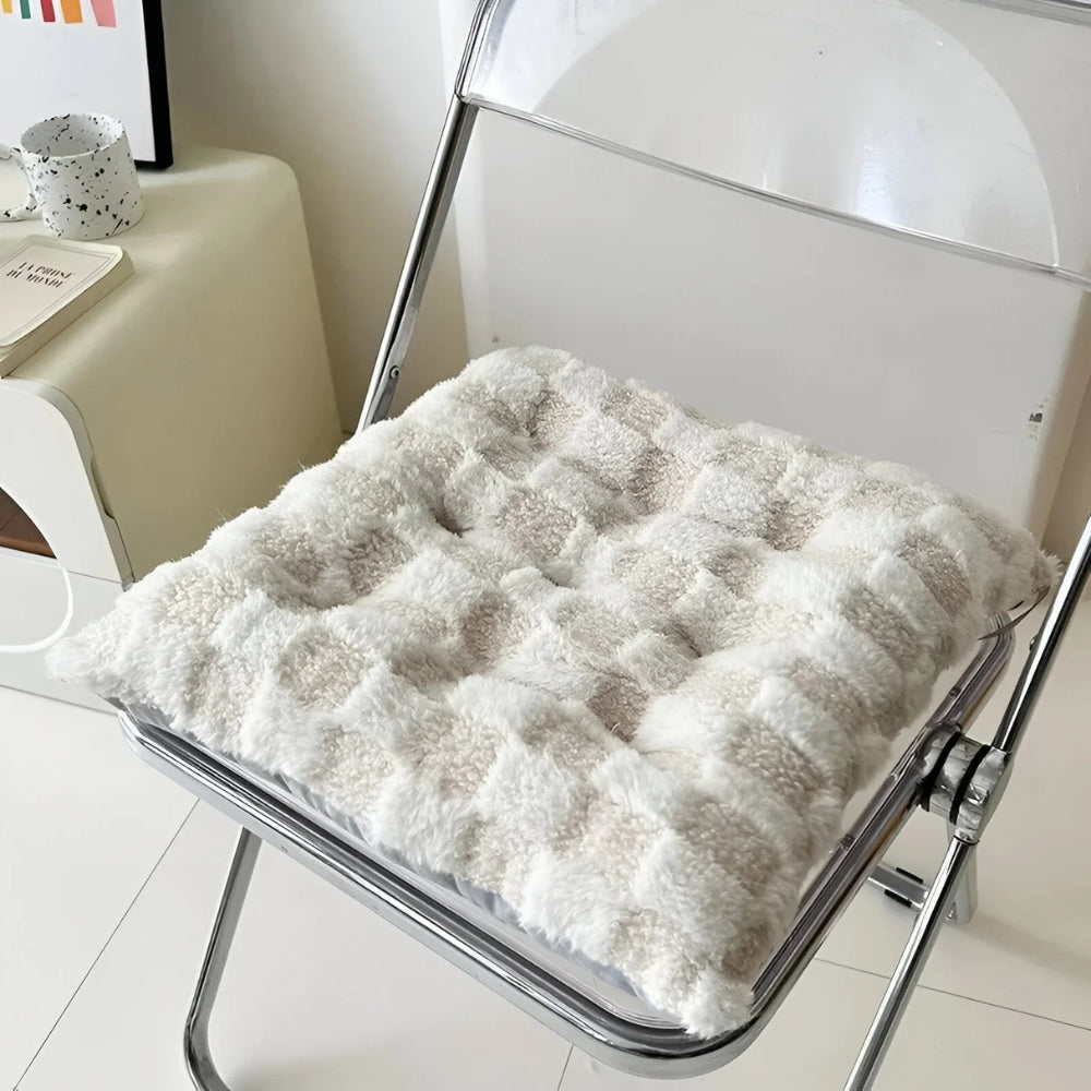 Fuzzy Checkered Fur Padded Seat Cushion