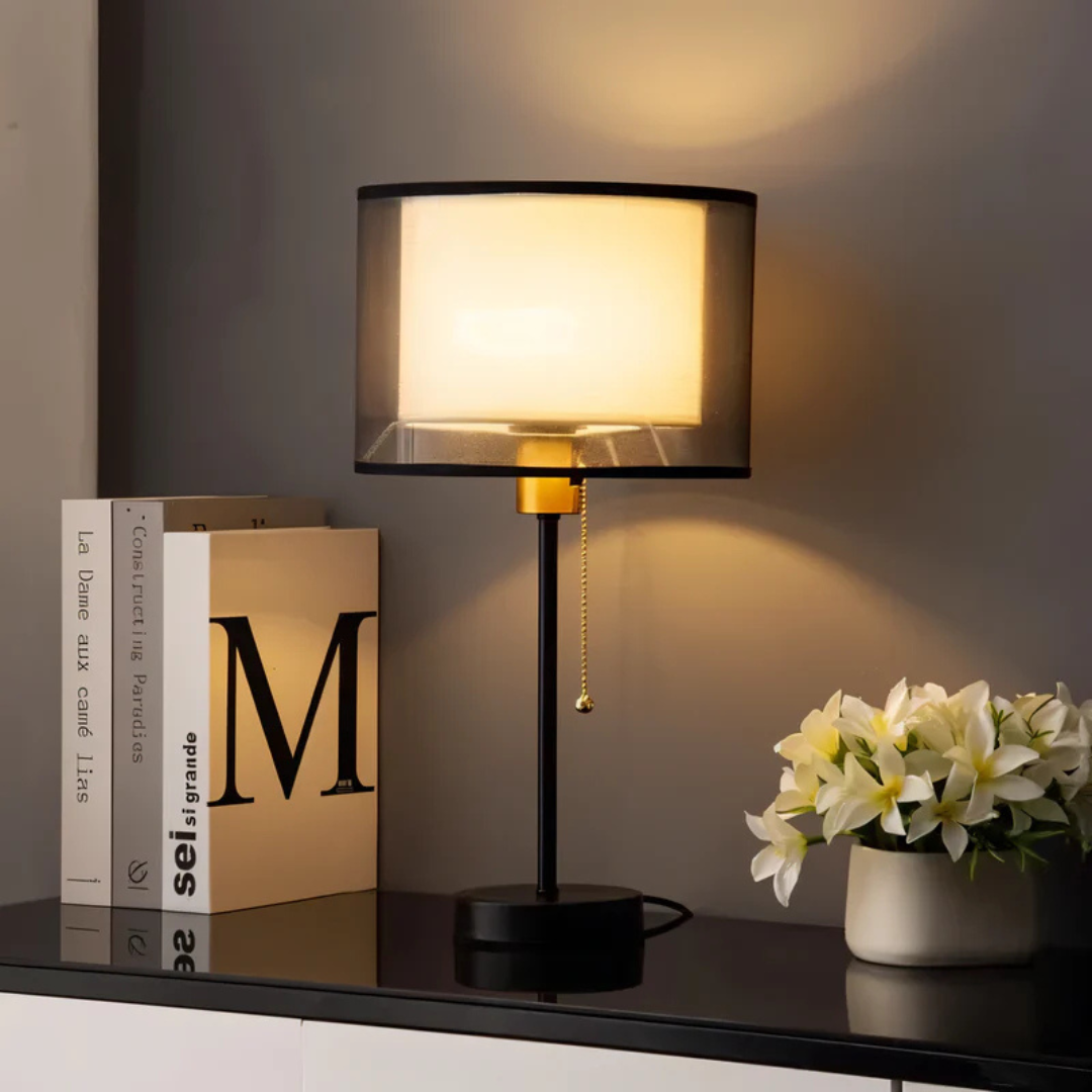 Double Fabric Shade Table Lamp with Metal Base